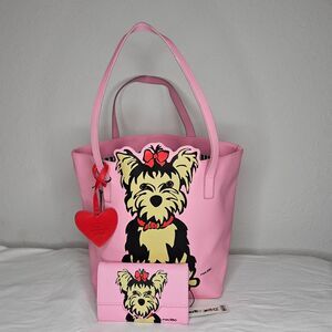Marc Tetro Pink Yorkie Dog Tote & Wallet Set “Dogs Make Everything Better” NEW